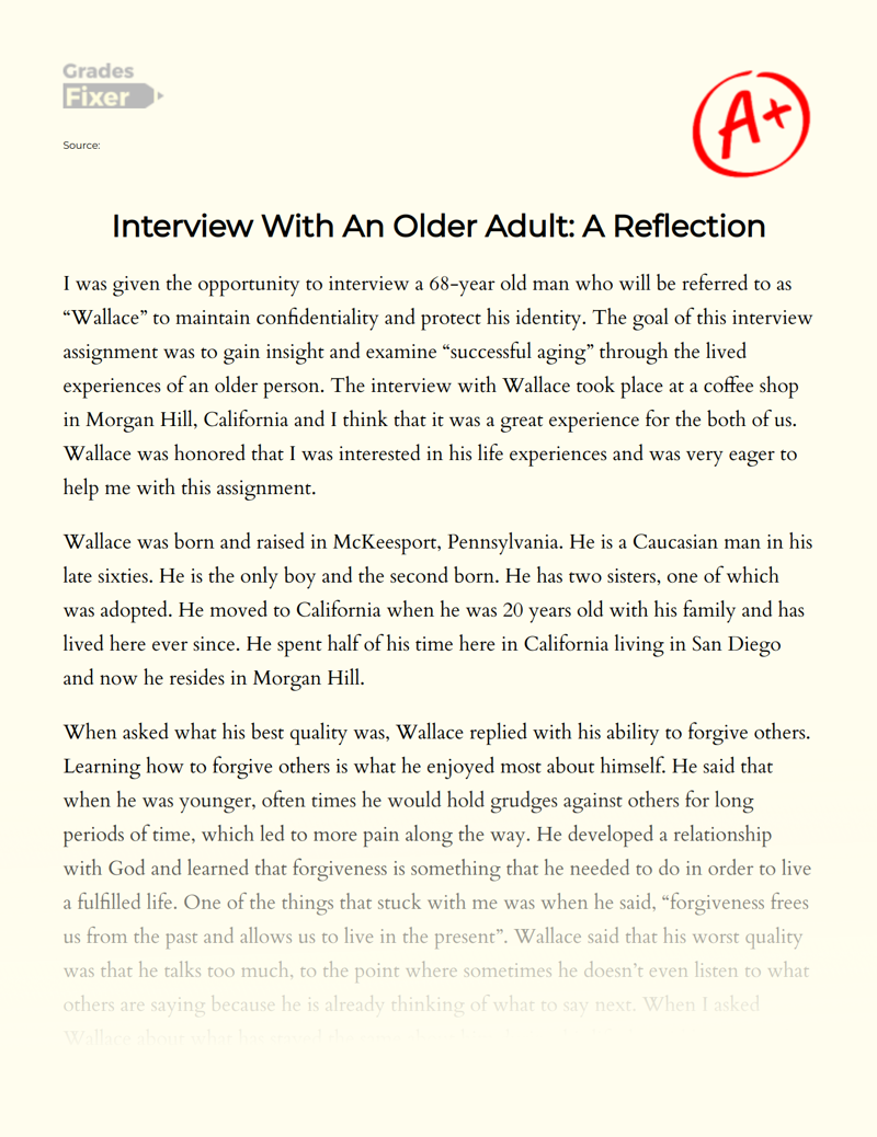 Interview with an Older Adult: a Reflection Essay