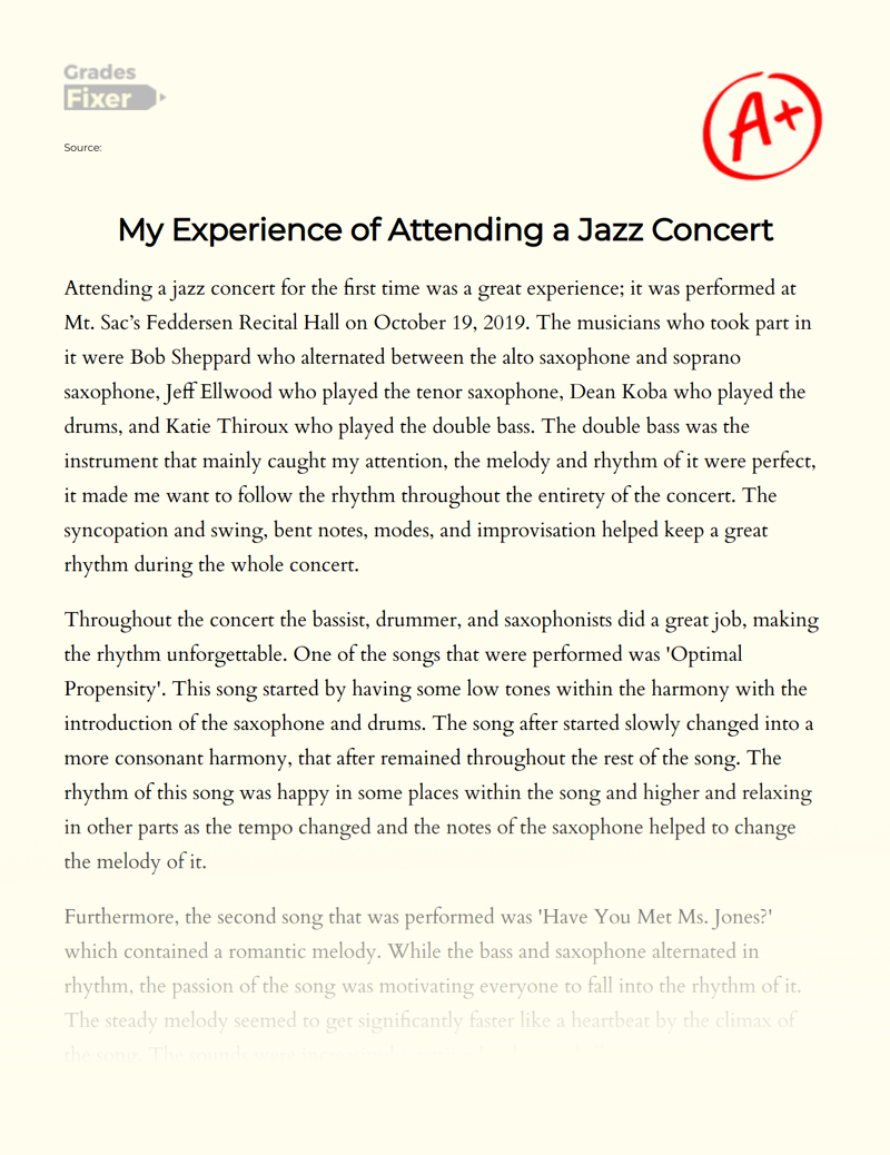 My Experience of Attending a Jazz Concert Essay