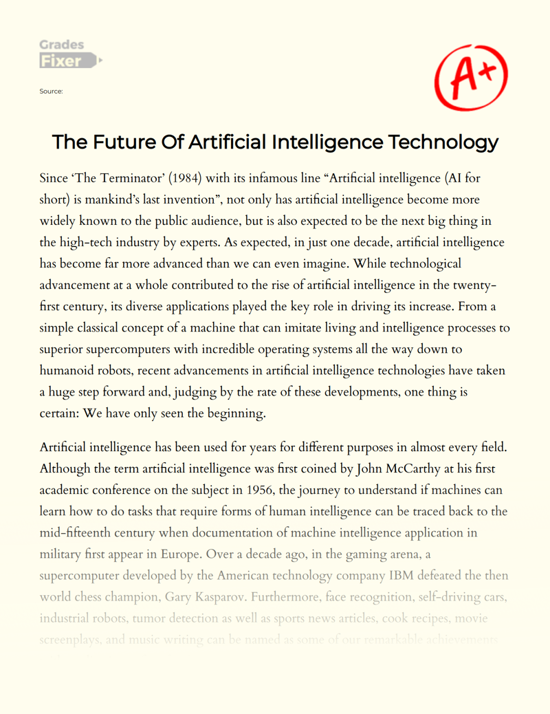 The Future of Artificial Intelligence Technology Essay