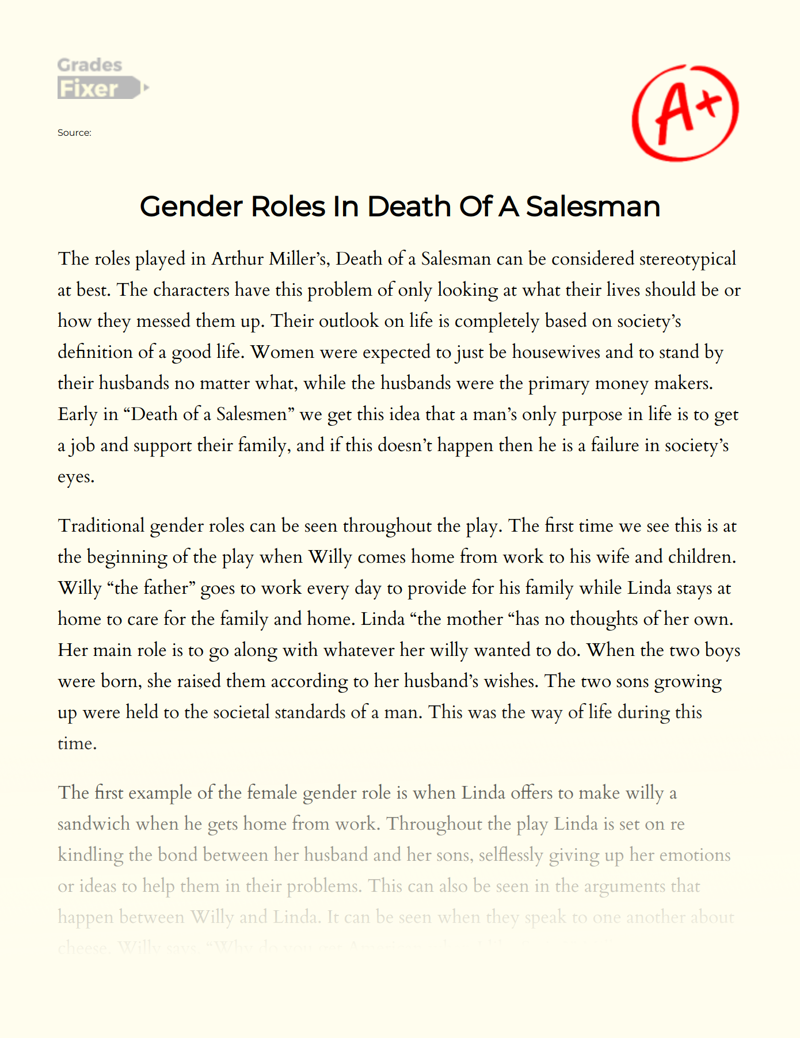 Gender Roles in Death of a Salesman Essay
