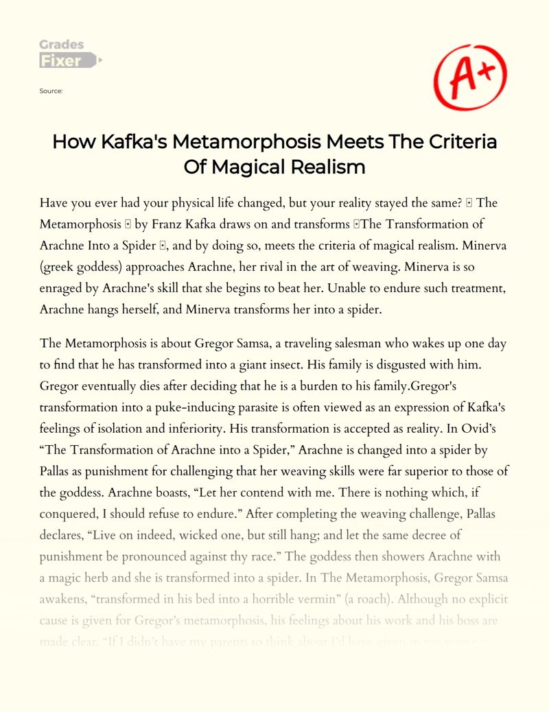 How Kafka's Metamorphosis Meets The Criteria of Magical Realism Essay