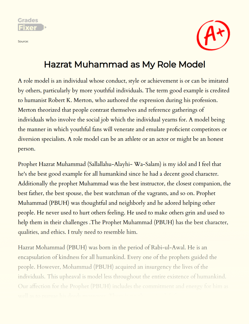 Prophet Muhammad as a Role Model for Me Essay