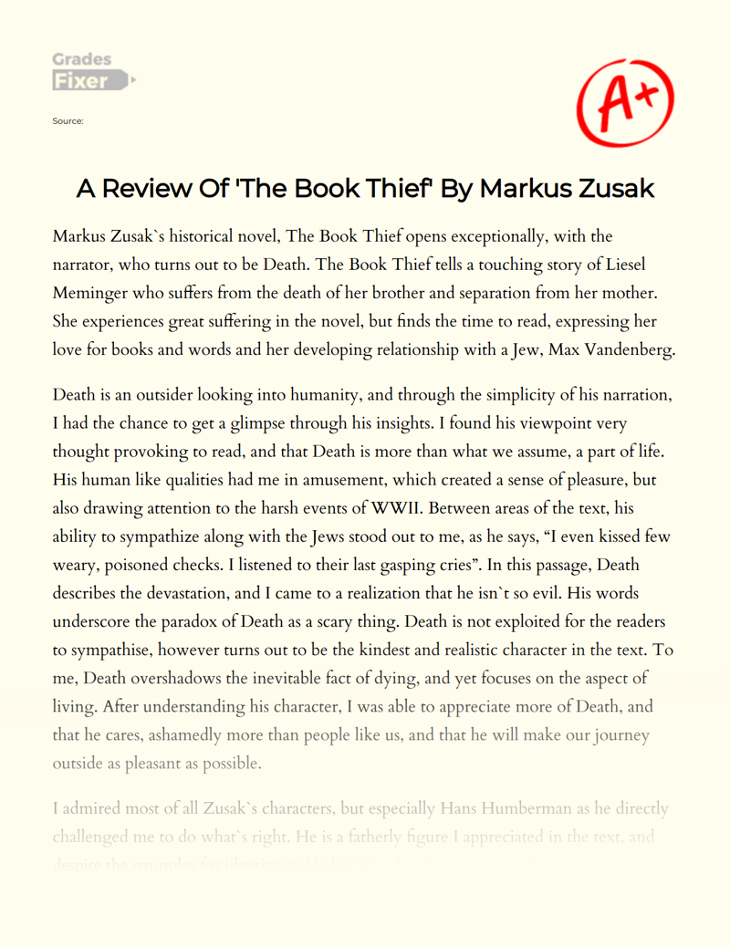 A Review of 'The Book Thief' by Markus Zusak Essay