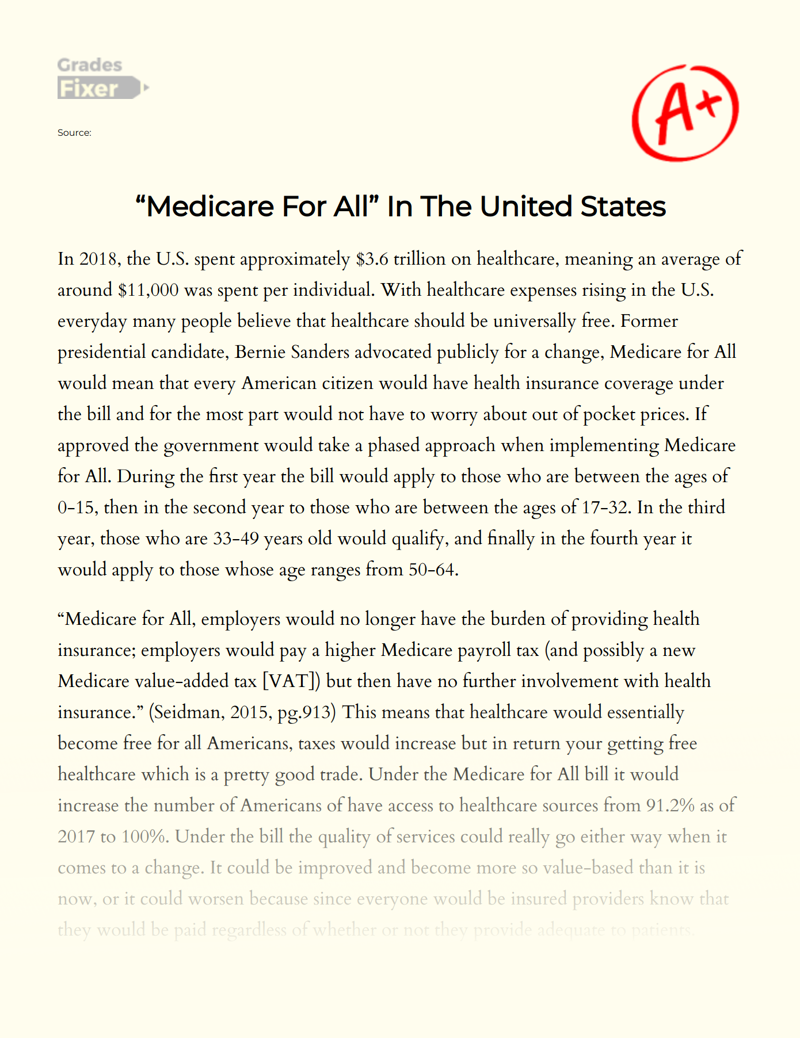 "Medicare for All" in The United States Essay