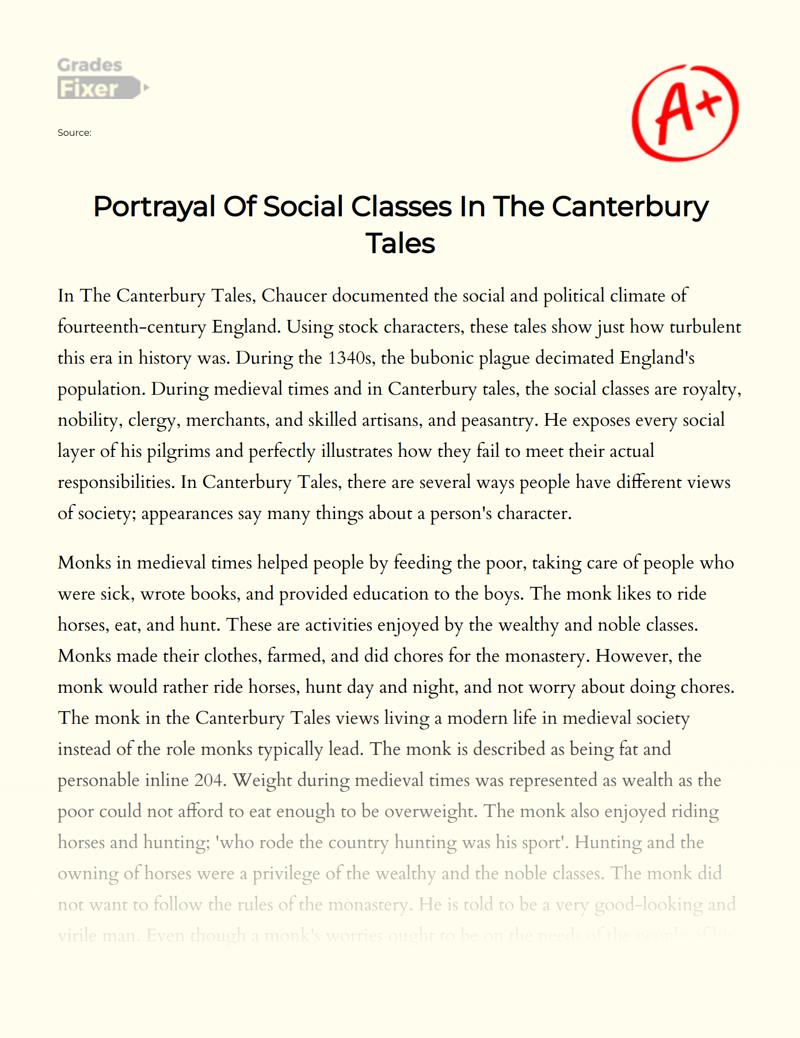 Portrayal of Social Classes in The Canterbury Tales Essay
