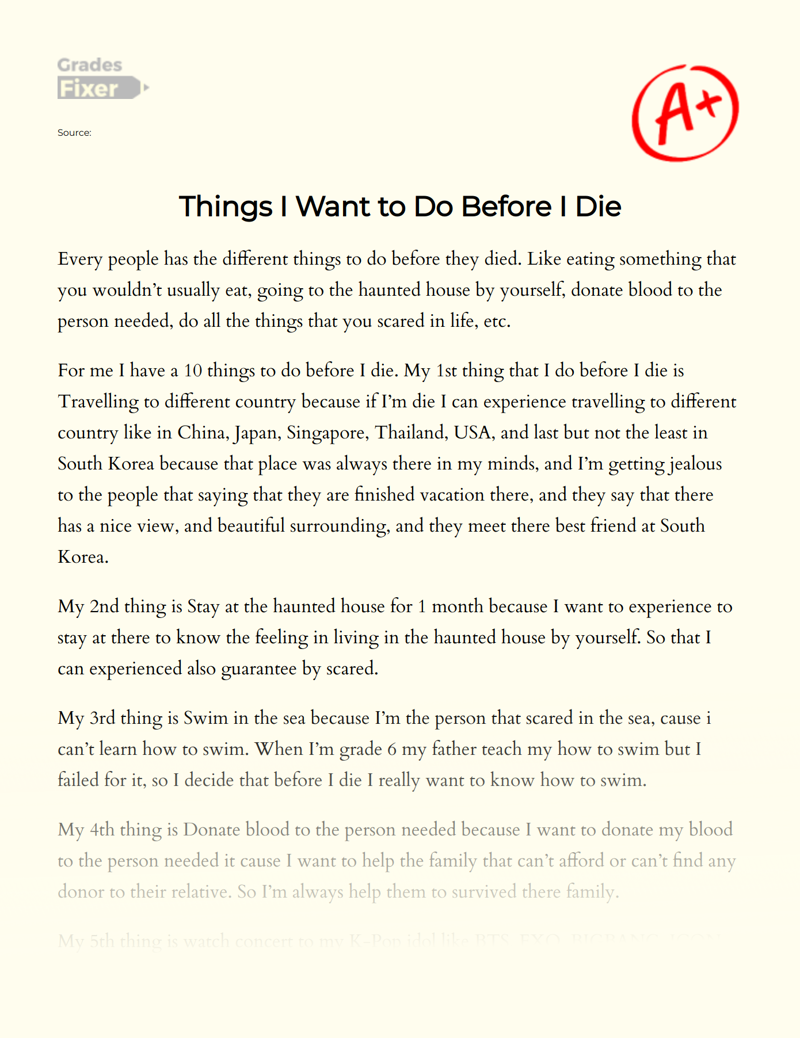 Things I Want to Do before I Die Essay