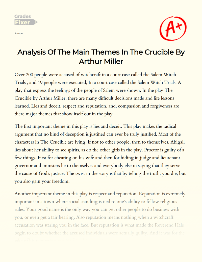 Analysis of The Main Themes in The Crucible by Arthur Miller Essay