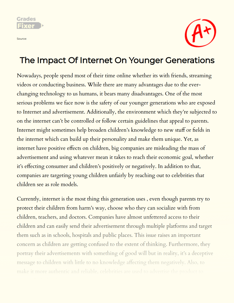 The Impact of Internet on Younger Generations Essay