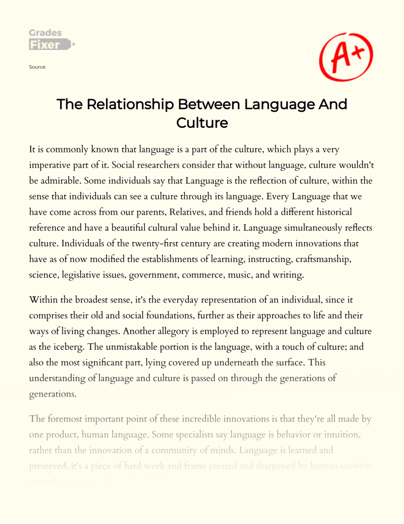 The Relationship Between Language and Culture Essay