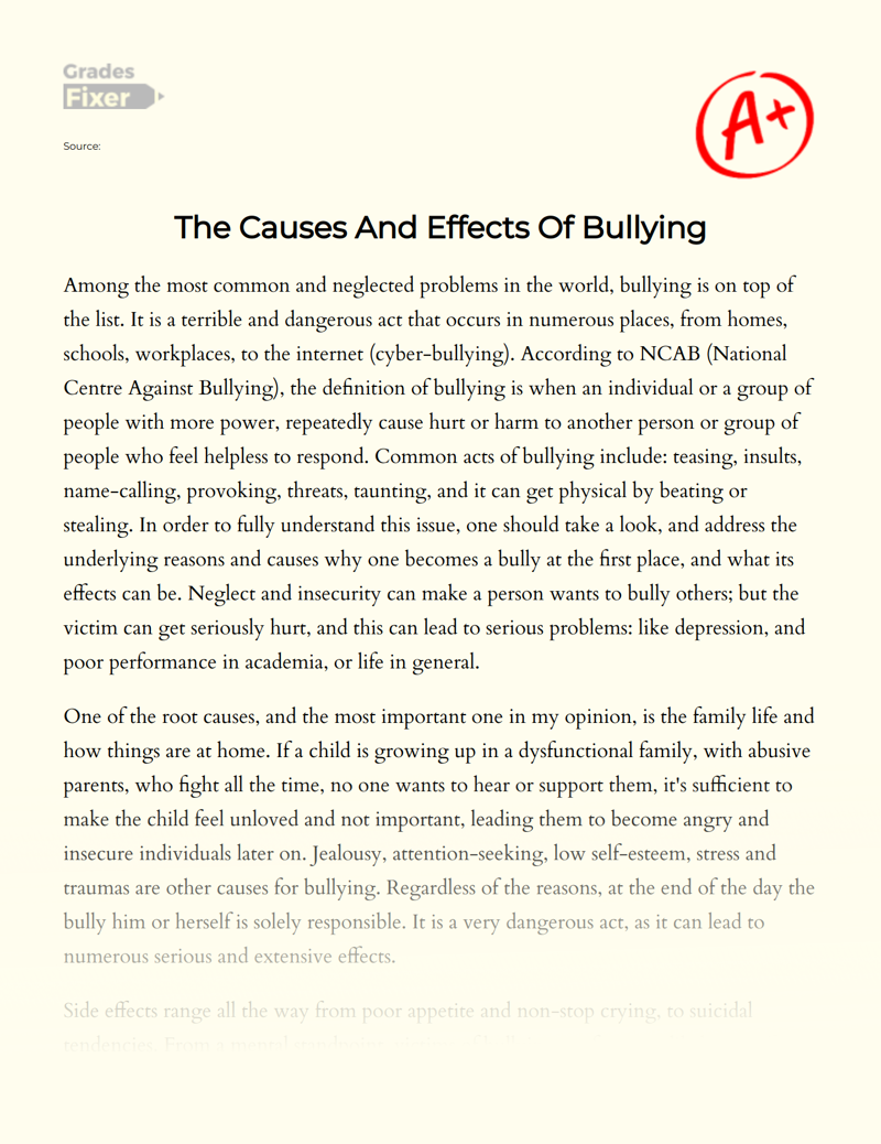 The Causes and Effects of Bullying Essay