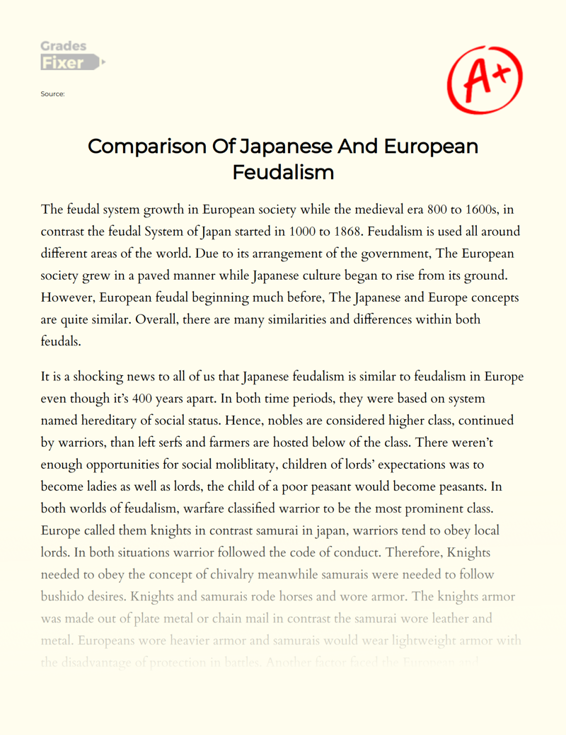 Comparison of Japanese and European Feudalism Essay