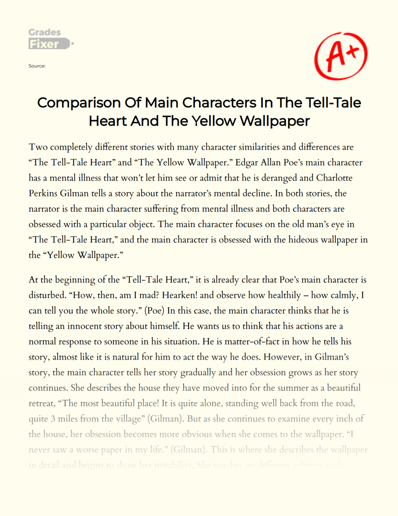 Comparison of Main Characters in The Tell-tale Heart and The Yellow Wallpaper Essay