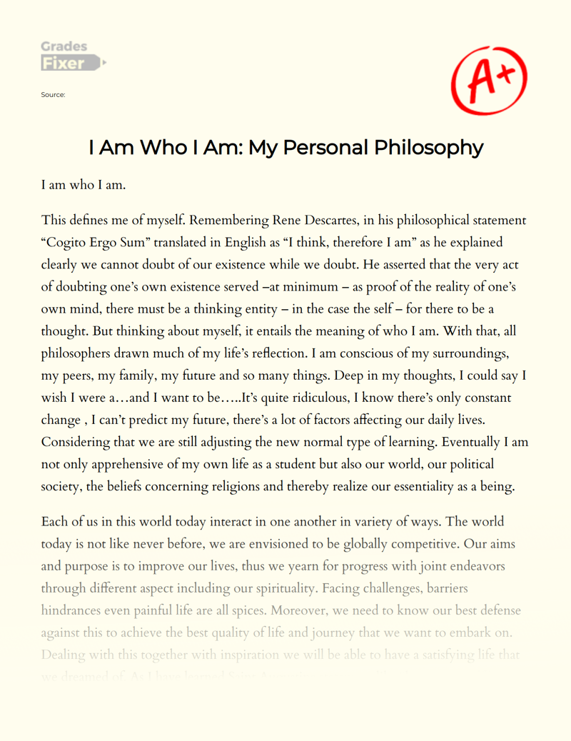 I Am Who I Am: My Personal Philosophy Essay