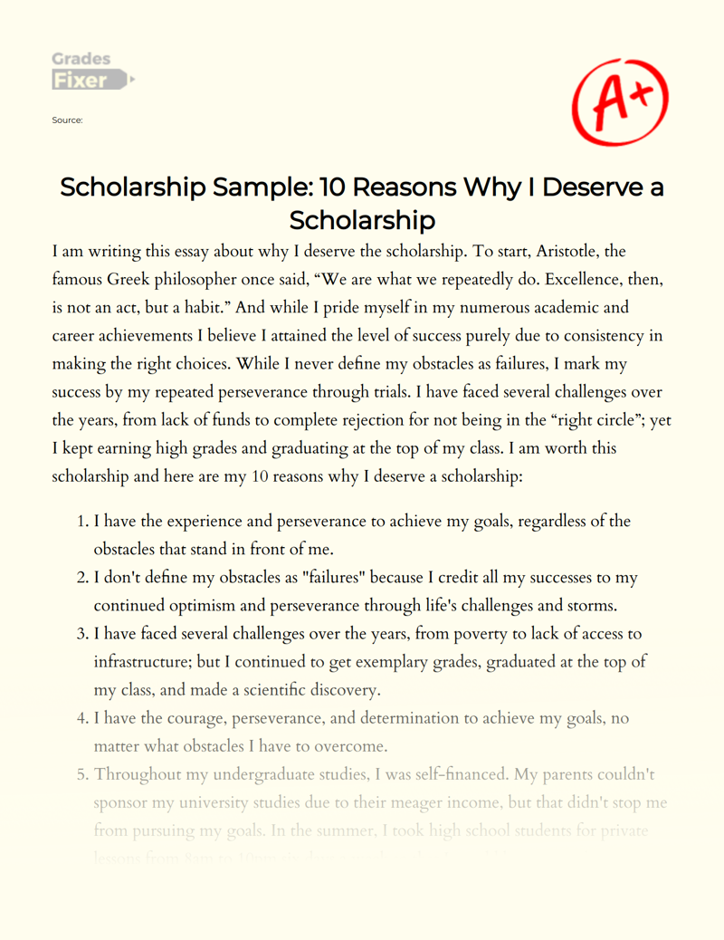  Reasons Why I Deserve A Scholarship Arguments Why I Need The 