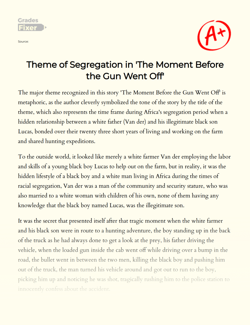 Theme of Segregation in 'The Moment before The Gun Went Off' Essay