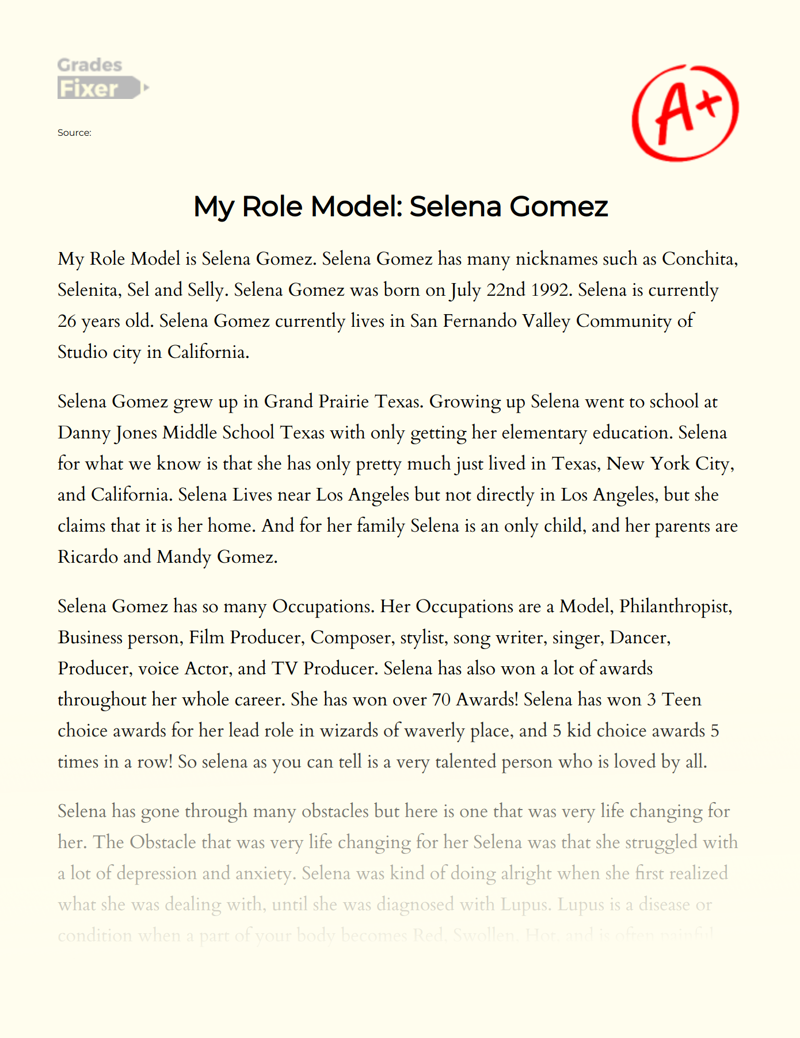 My Role Model: Selena Gomez Essay