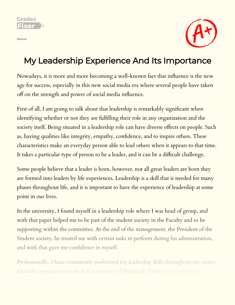 example of leadership experience essay