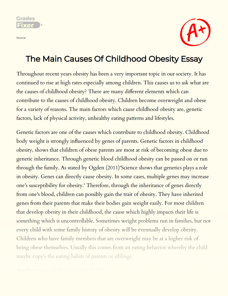 The Main Causes of Childhood Obesity: Child's Environment Essay