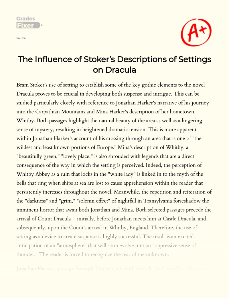 The Influence of Stoker’s Descriptions of Settings in Dracula essay
