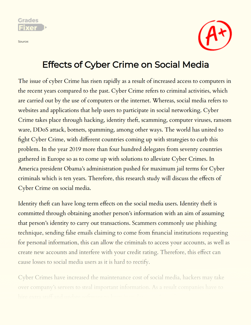 Effects of Cyber Crime on Social Media Essay