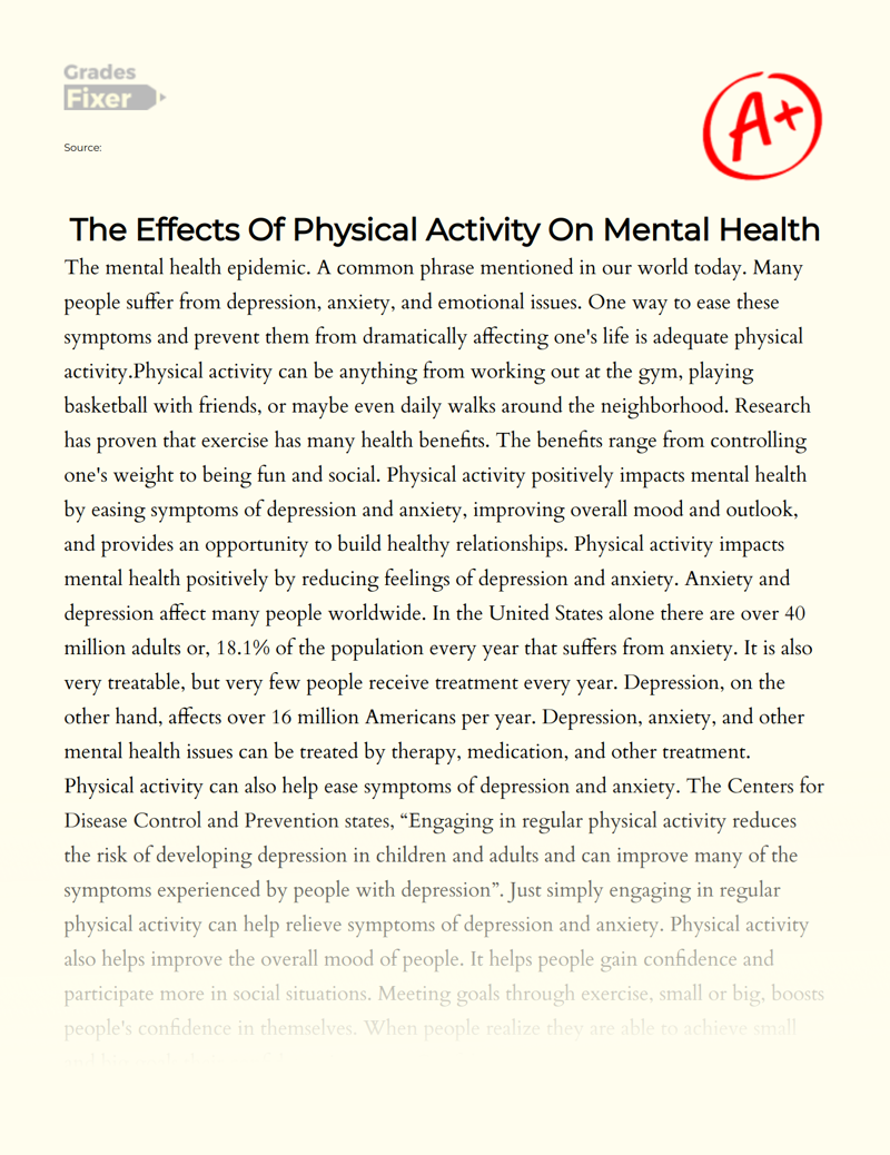 write an essay explaining how physical activity affects mental health