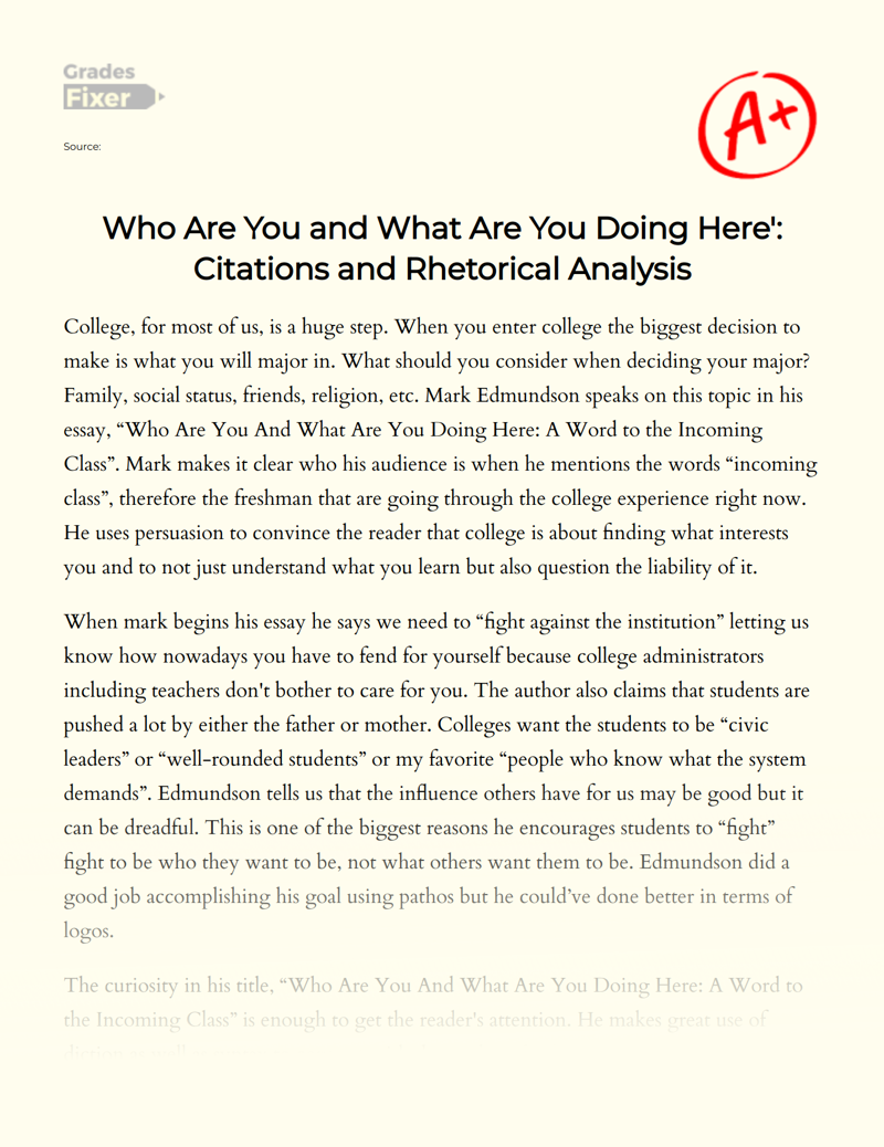 Who Are You and What Are You Doing Here': Citations and Rhetorical Analysis Essay