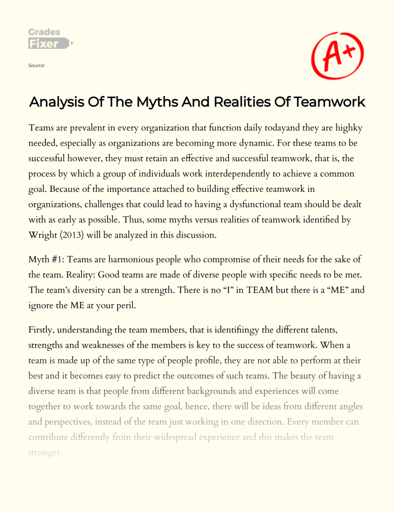 Analysis of The Myths and Realities of Teamwork Essay