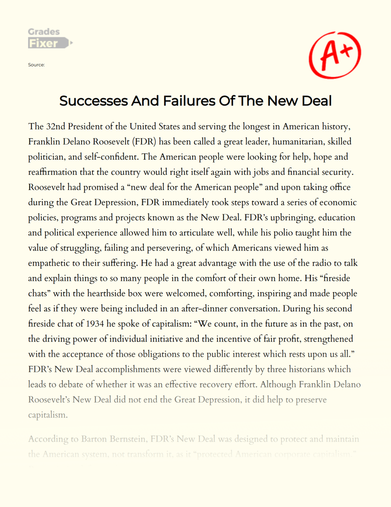 Successes and Failures of The New Deal Essay