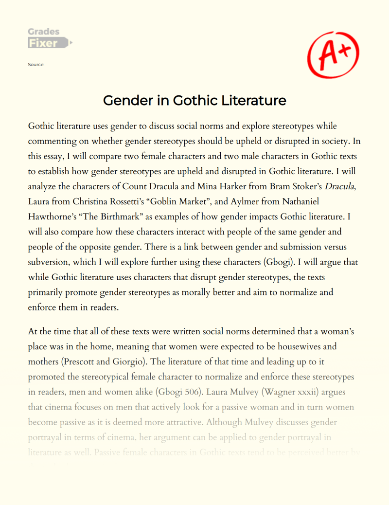 Gender in Gothic Literature Essay