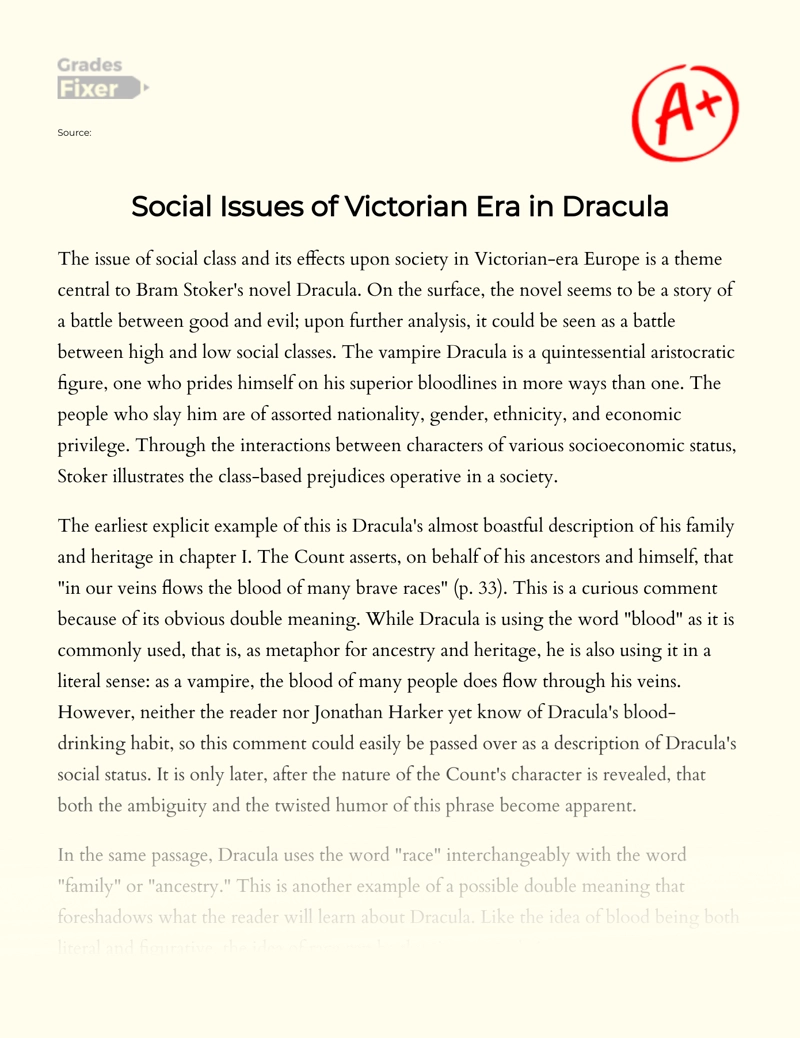 Social Issues of Victorian Era in Dracula Essay