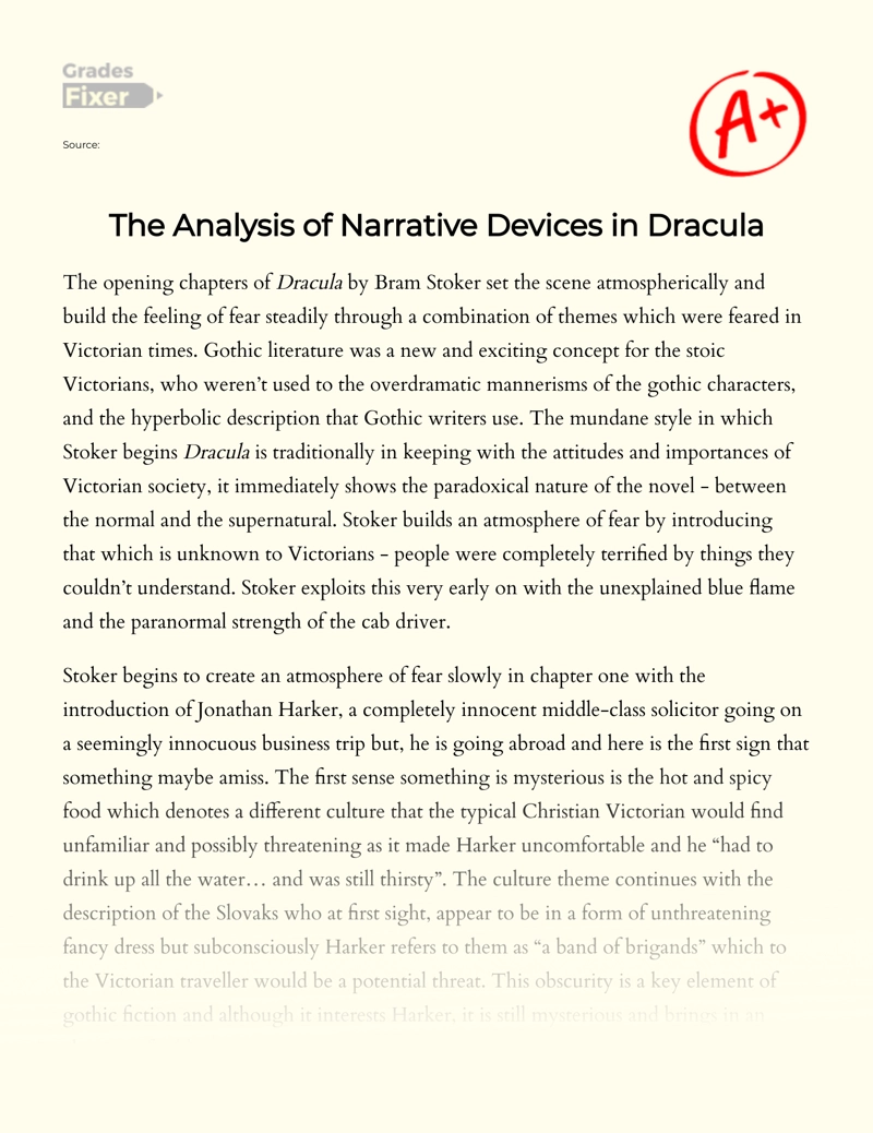 The Analysis of Narrative Devices in Dracula essay