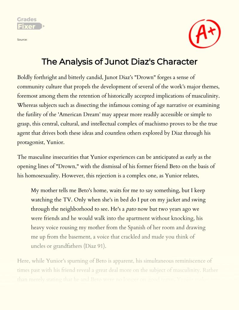 The Analysis of Junot Diaz's Character essay