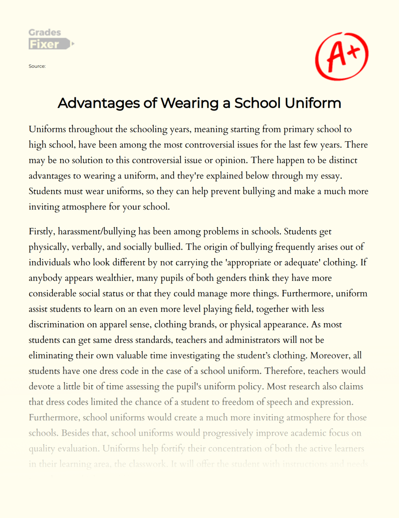Advantages of Wearing a School Uniform Essay