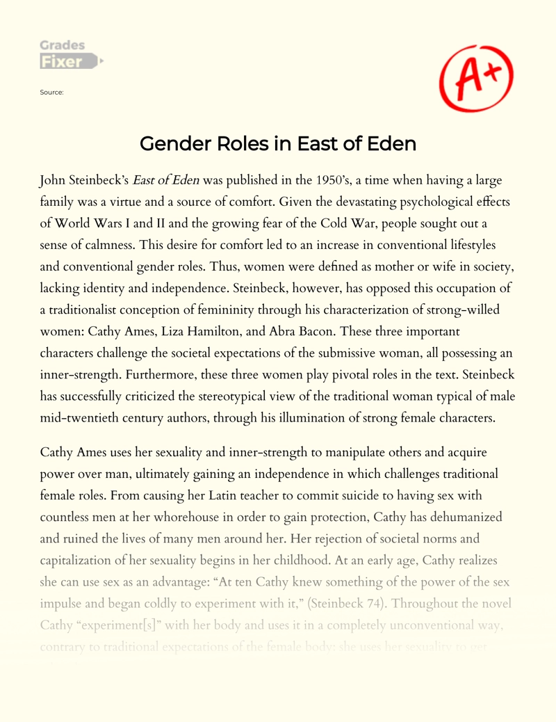Gender Roles in East of Eden Essay