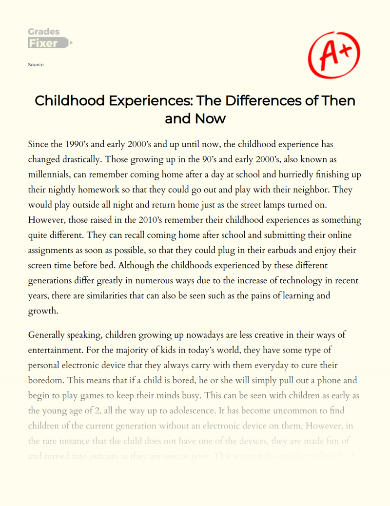 Childhood then Vs Now: Differences and Similarities Essay