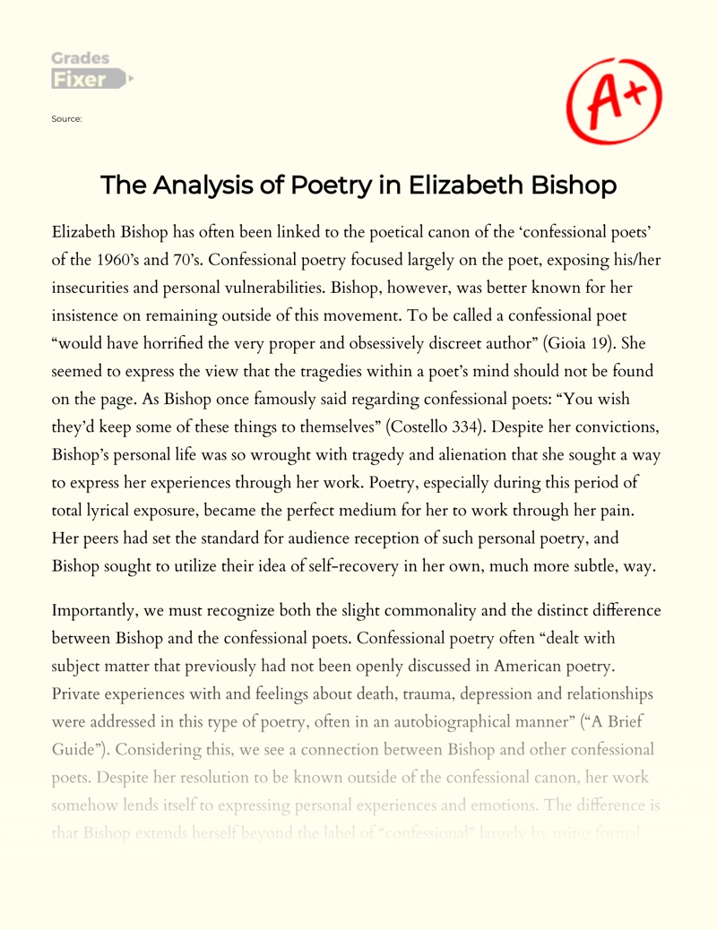 The Analysis of Poetry in Elizabeth Bishop Essay
