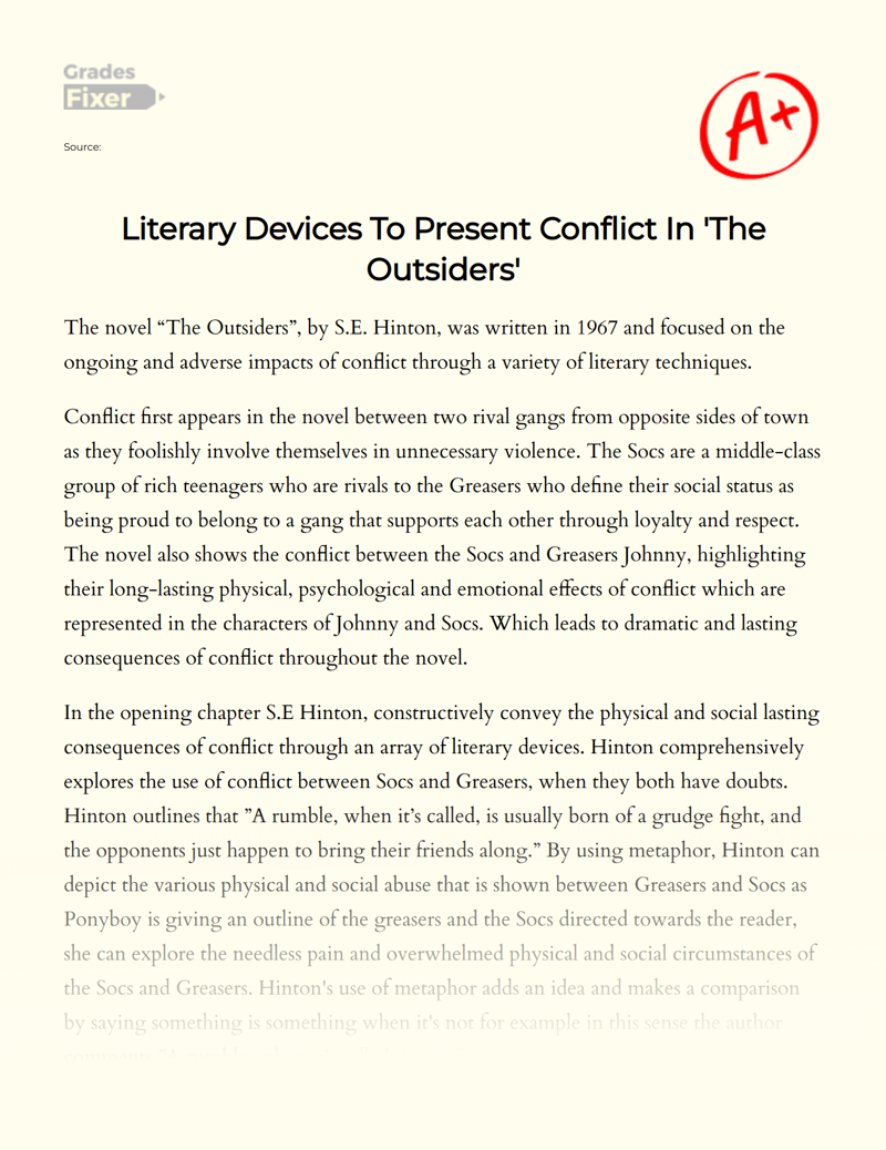 Literary Devices to Present Conflict in 'The Outsiders' Essay