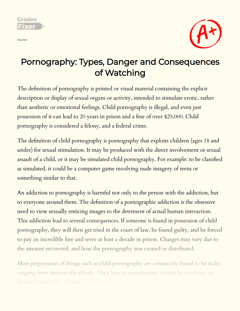 Pornography: Types, Danger and Consequences of Watching Essay