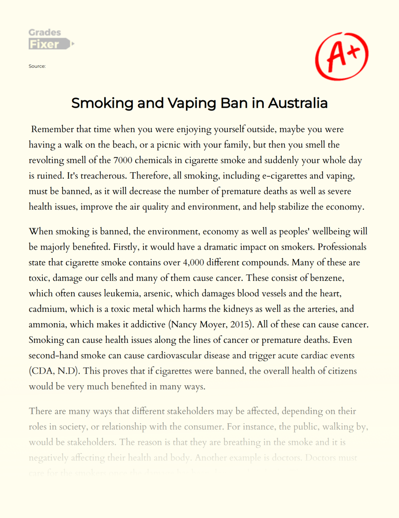 Smoking and Vaping Ban in Australia Essay