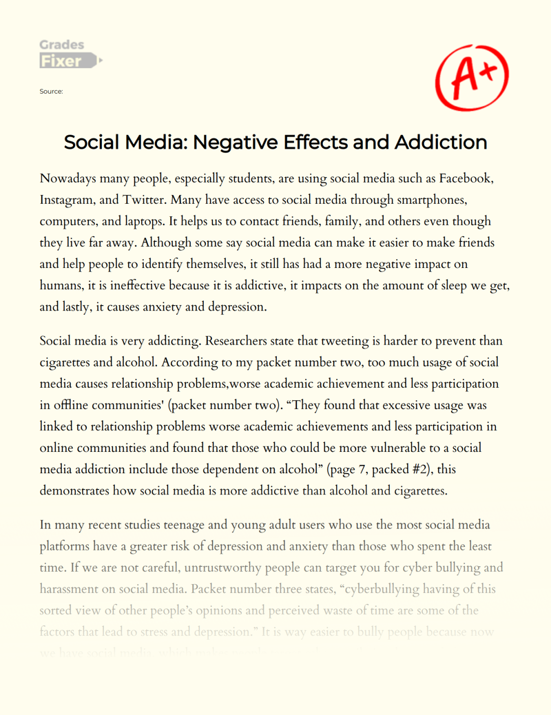 Social Media: Negative Effects and Addiction Essay