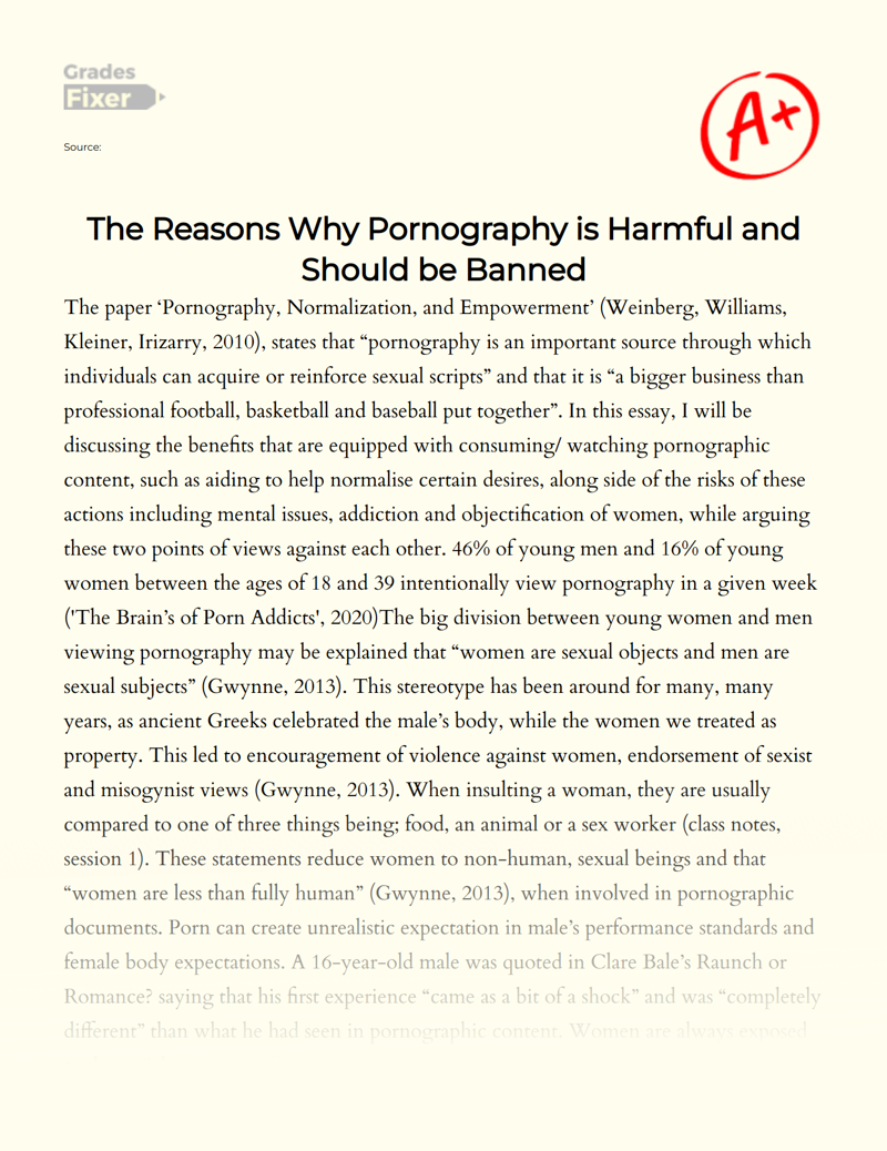 The Reasons Why Pornography is Harmful and Should Be Banned Essay