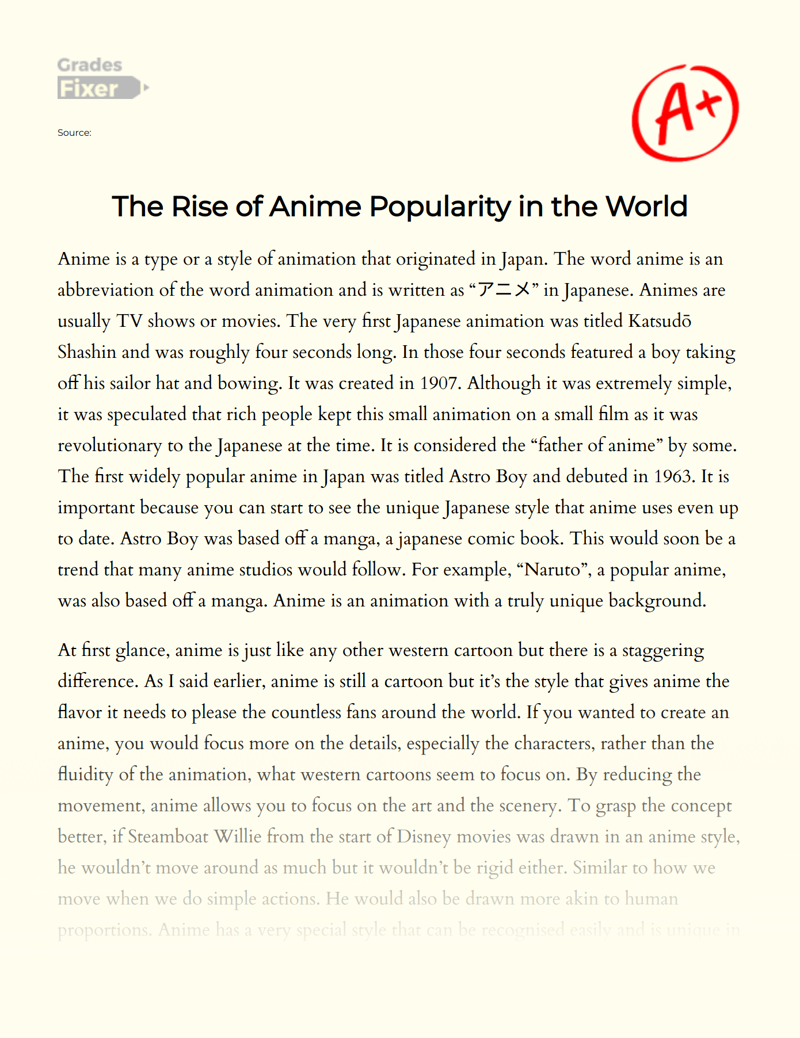 The Rise of Anime Popularity in the World: [Essay Example], 479
