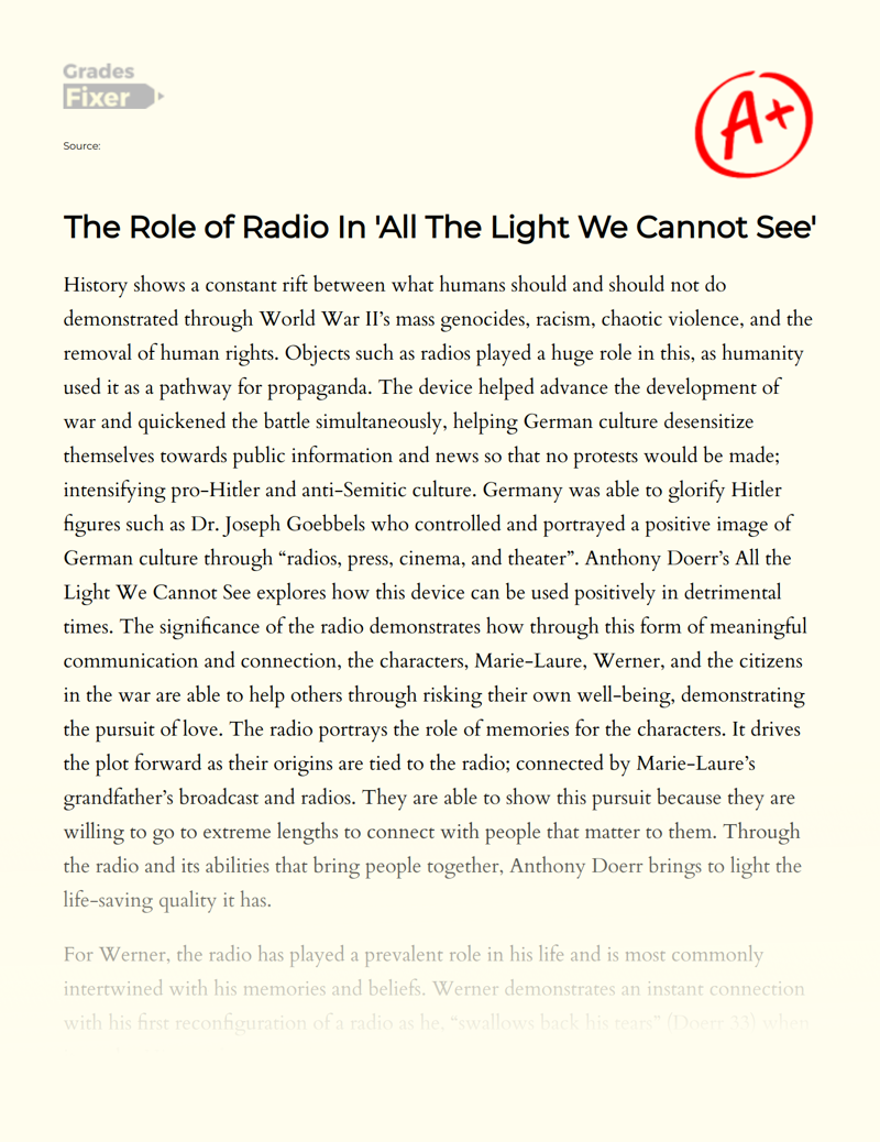 The Role of Radio in 'All The Light We Cannot See' Essay