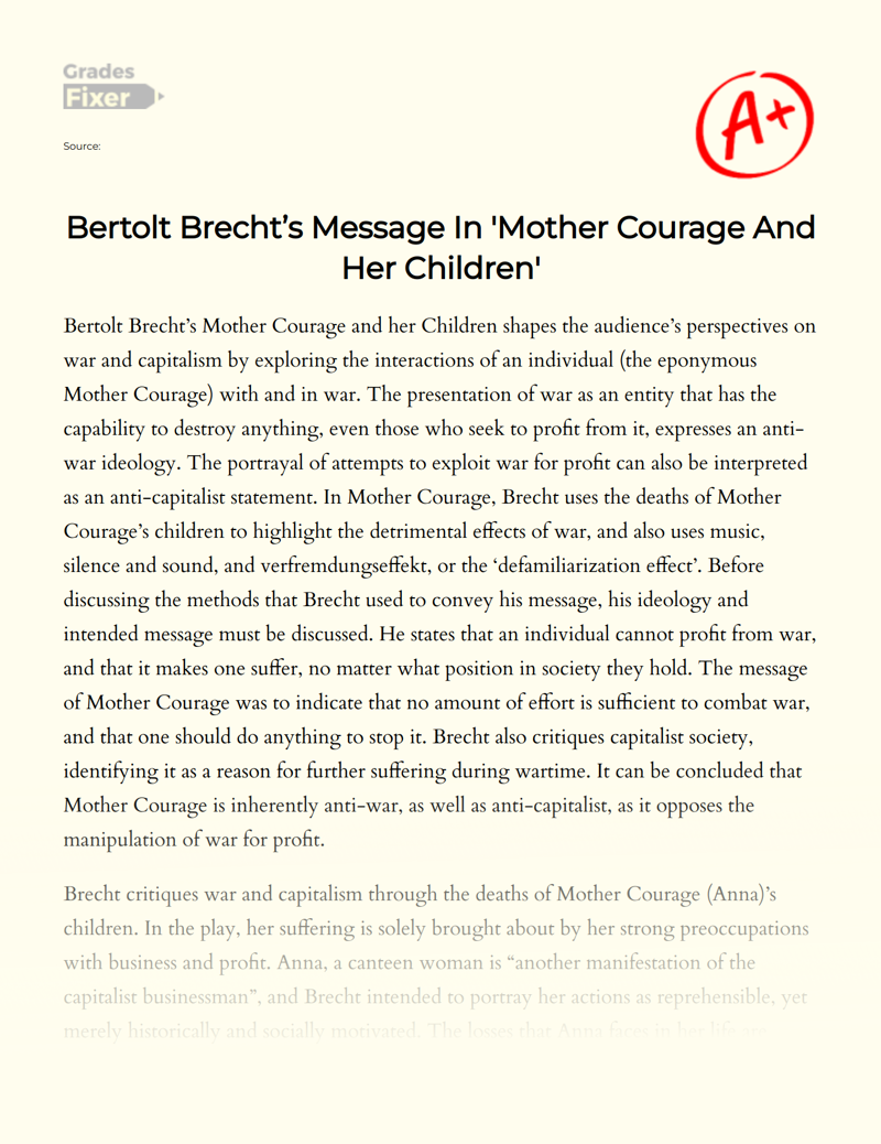 Bertolt Brecht’s Message in 'Mother Courage and Her Children' Essay
