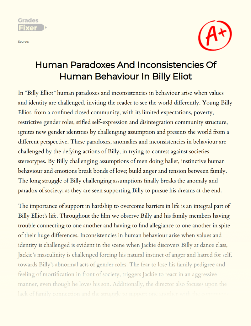 Human Paradoxes and Inconsistencies of Human Behaviour in Billy Eliot Essay
