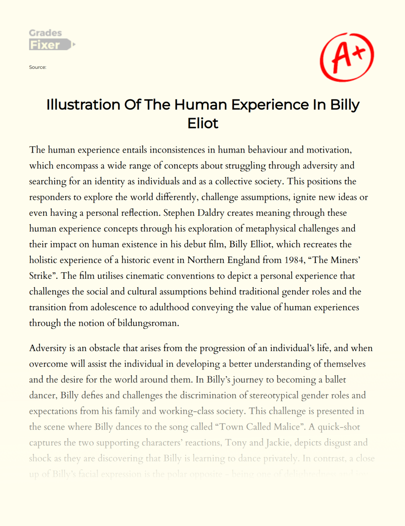 Illustration of The Human Experience in Billy Eliot Essay
