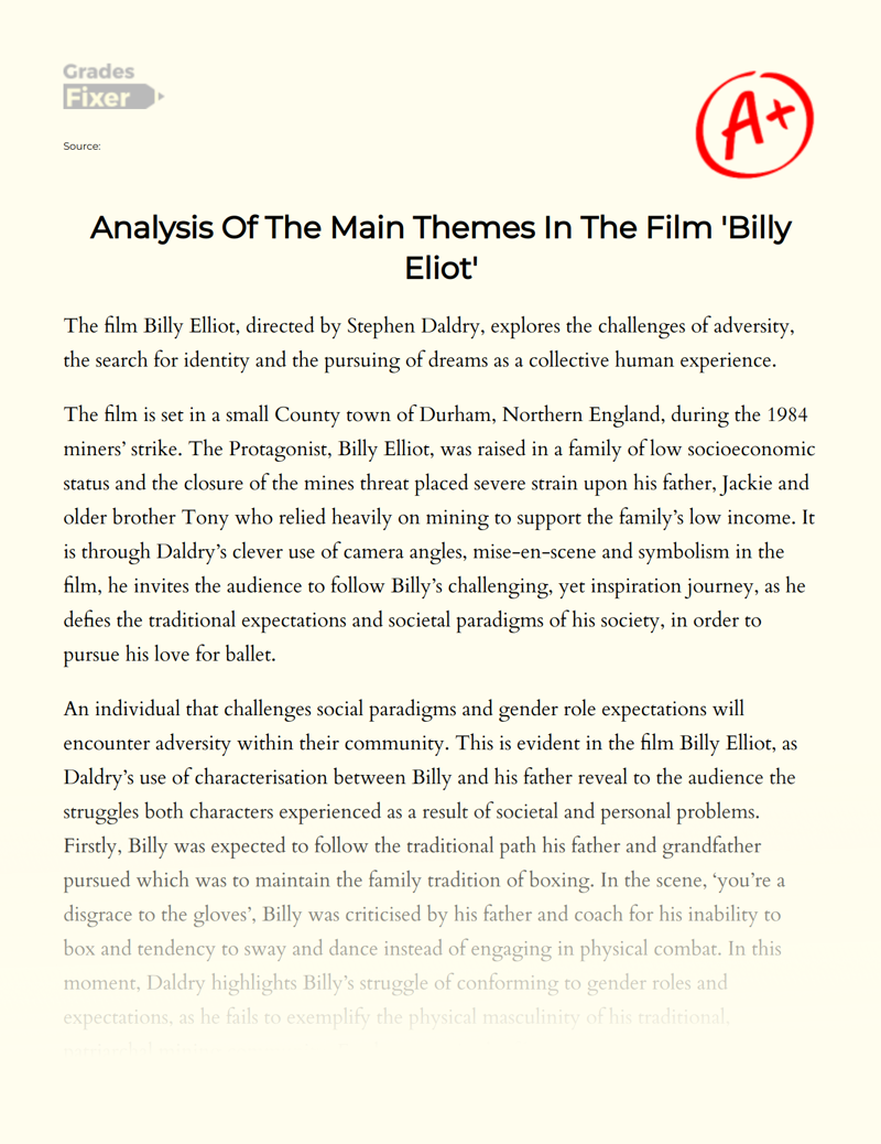Analysis of The Main Themes in The Film 'Billy Eliot' Essay