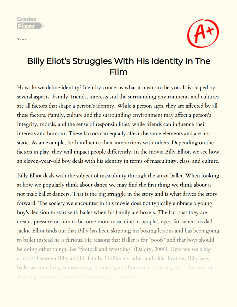 Billy Eliot’s Struggles with His Identity in The Film Essay