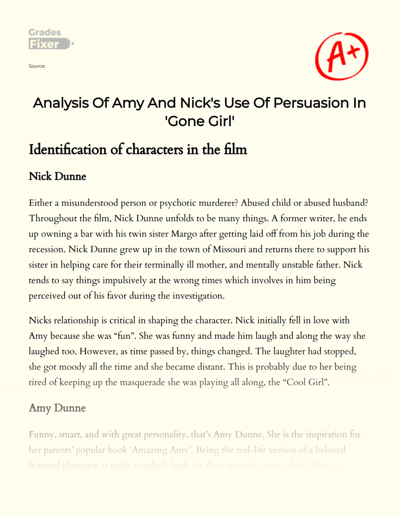 Analysis of Amy and Nick's Use of Persuasion in 'Gone Girl' Essay