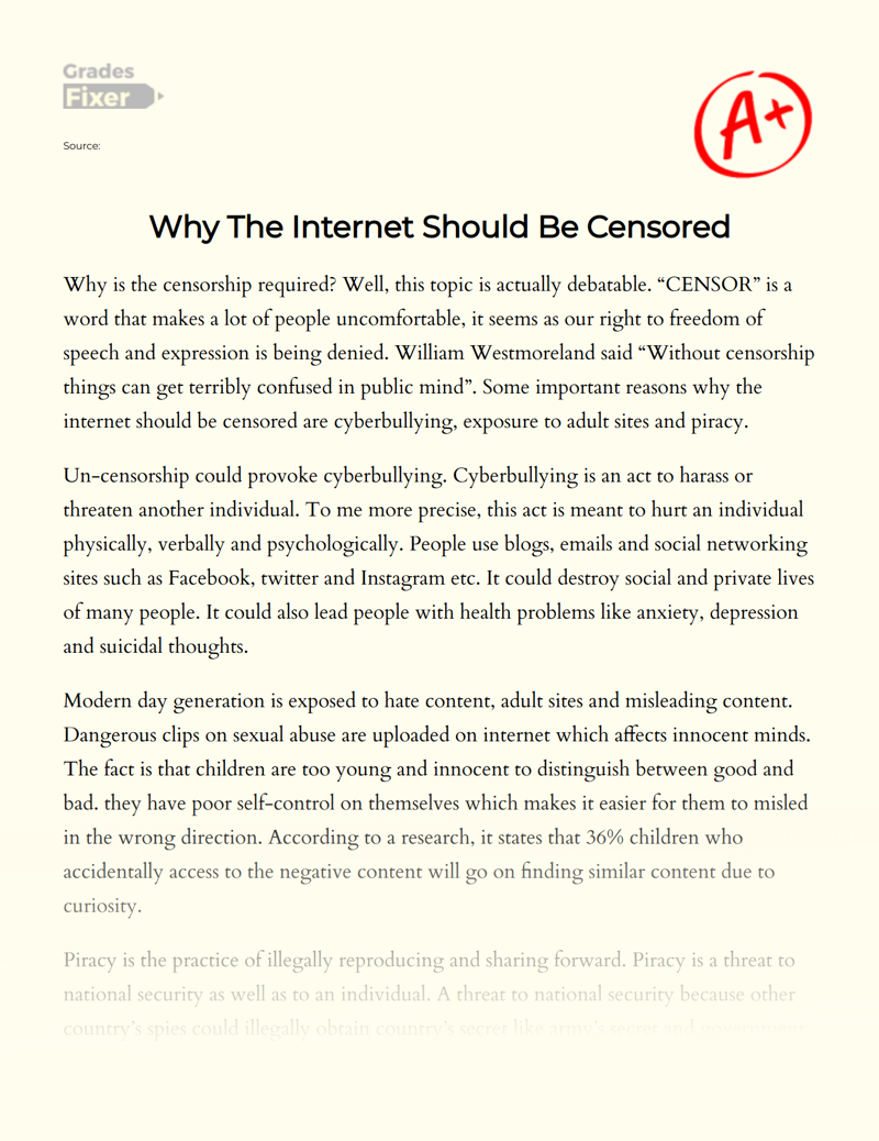 should the government censor the internet essay